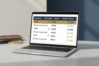 $5 Indian Head Gold Coin Collector's Valuation Spreadsheet